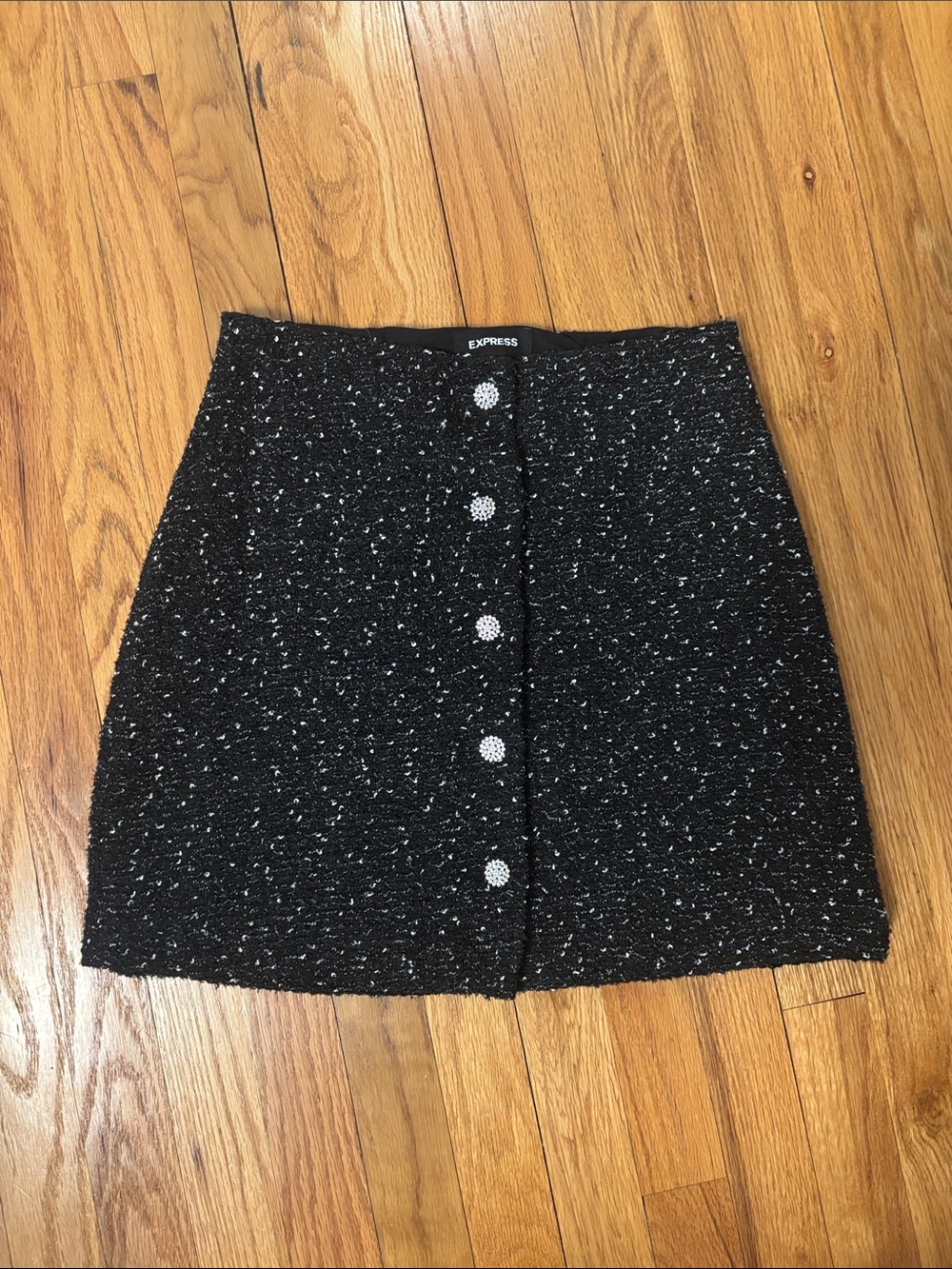 Express Black Tweed Button-Front Mini Skirt